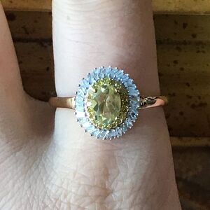 Natural Diamond Golden Apatite Sterling Silver Halo Ring Size 10